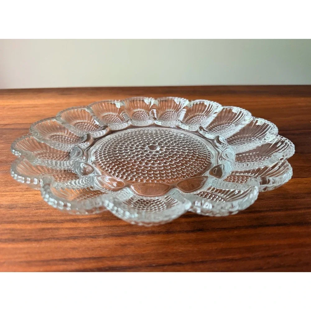 Vintage Hobnail Glass Deviled Egg Platter | Pressed Glass Cottagecore MCM Tray